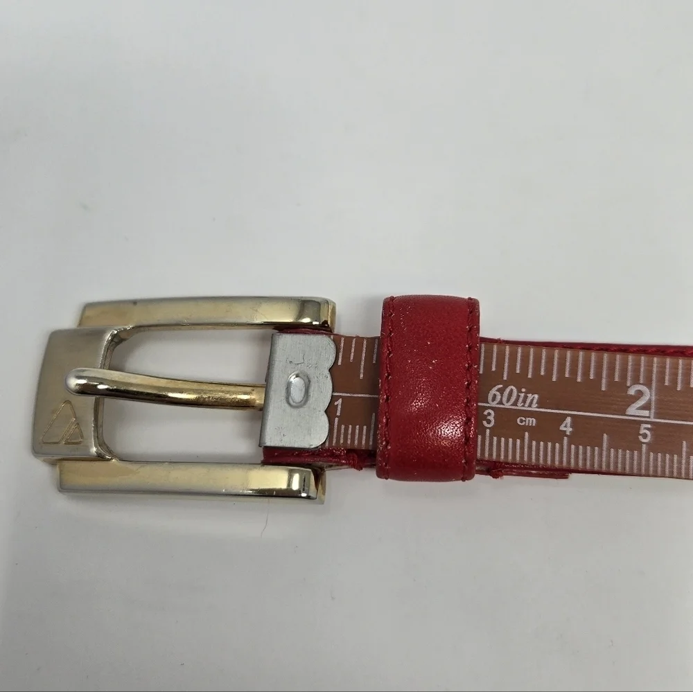 VINTAGE LIZ CLAIBORNE RED LEATHER BELT GOLD BUCKLE WOMEN LARGE CLASSIC OFFICE